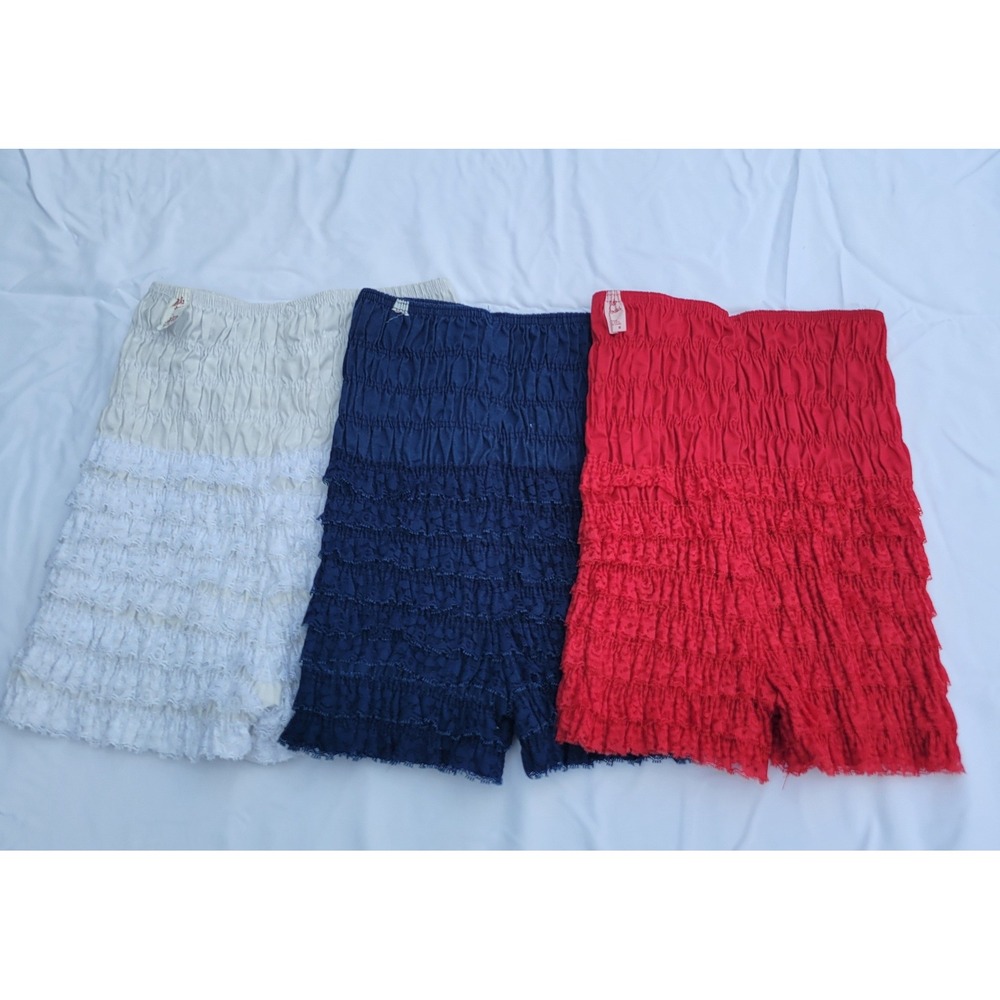 Vintage Malco Modes Ruffled Bloomers Pettipants Set of 3 Red Navy White M USA